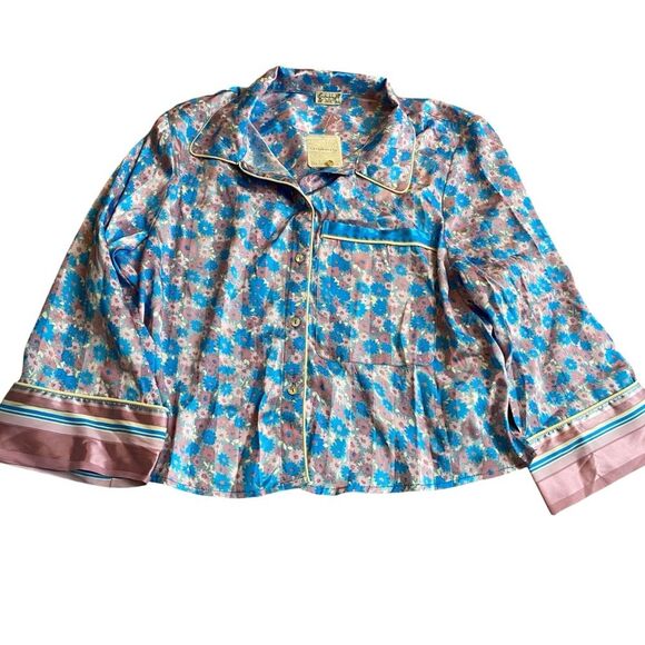 Free People M Pillow Talk Satin Pajama Set Lilac Blue Floral Print Silky New - Picture 9 of 13